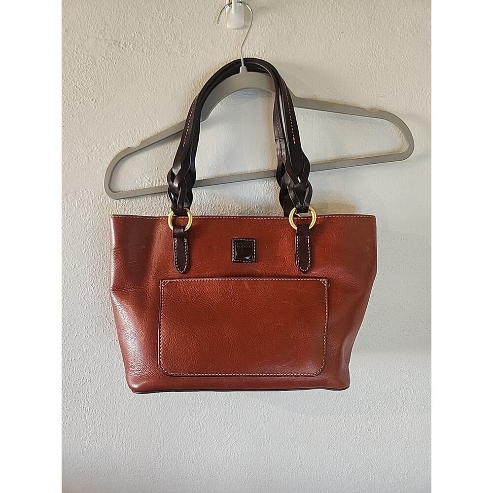 Dooney & Bourke Brown Leather Shoulder Tote with Dark Brown Handles
